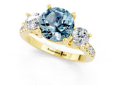 Yellow gold Three-Stone Round Cut Aquamarine Pavé Band with Four-Prong Setting_1