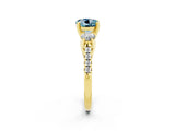 Yellow gold Three-Stone Round Cut Aquamarine Pavé Band with Four-Prong Setting_2