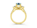 Yellow gold Three-Stone Round Cut Aquamarine Pavé Band with Four-Prong Setting_3