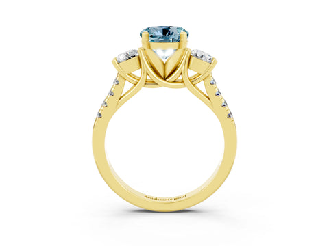 Yellow gold Three-Stone Round Cut Aquamarine Pavé Band with Four-Prong Setting_3