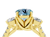 Yellow gold Three-Stone Round Cut Aquamarine Pavé Band with Four-Prong Setting_4