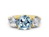 Yellow gold Three-Stone Round Cut Aquamarine Ring with Pavé Band and Prong Setting_12