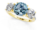 Yellow gold Three-Stone Round Cut Aquamarine Ring with Pavé Band and Prong Setting_13