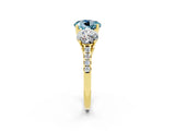 Yellow gold Three-Stone Round Cut Aquamarine Ring with Pavé Band and Prong Setting_14