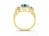 Yellow gold Three-Stone Round Cut Aquamarine Ring with Pavé Band and Prong Setting_15
