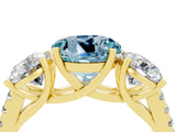 Yellow gold Three-Stone Round Cut Aquamarine Ring with Pavé Band and Prong Setting_16