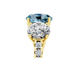 Yellow gold Three-Stone Round Cut Aquamarine Ring with Pavé Band and Prong Setting_17