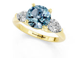 Yellow gold Three-Stone Round Cut Aquamarine Ring with Pear Side Stones and Four-Prong Setting_1