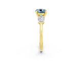 Yellow gold Three-Stone Round Cut Aquamarine Ring with Pear Side Stones and Four-Prong Setting_2