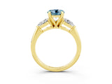 Yellow gold Three-Stone Round Cut Aquamarine Ring with Pear Side Stones and Four-Prong Setting_3