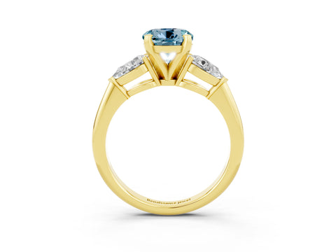 Yellow gold Three-Stone Round Cut Aquamarine Ring with Pear Side Stones and Four-Prong Setting_3