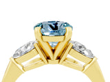 Yellow gold Three-Stone Round Cut Aquamarine Ring with Pear Side Stones and Four-Prong Setting_4
