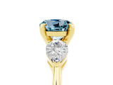Yellow gold Three-Stone Round Cut Aquamarine Ring with Pear Side Stones and Four-Prong Setting_5
