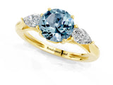 Yellow gold Three-Stone Round Cut Aquamarine Ring with Pear  Side Stones in Four-Prong Setting_13