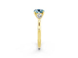 Yellow gold Three-Stone Round Cut Aquamarine Ring with Pear  Side Stones in Four-Prong Setting_14