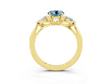 Yellow gold Three-Stone Round Cut Aquamarine Ring with Pear  Side Stones in Four-Prong Setting_15