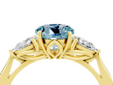 Yellow gold Three-Stone Round Cut Aquamarine Ring with Pear  Side Stones in Four-Prong Setting_16