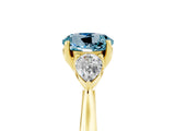 Yellow gold Three-Stone Round Cut Aquamarine Ring with Pear  Side Stones in Four-Prong Setting_17