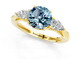 Yellow gold Three-Stone Round Cut Aquamarine Ring with Pear  Side Stones in Four-Prong Setting_37