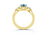 Yellow gold Three-Stone Round Cut Aquamarine Ring with Pear  Side Stones in Four-Prong Setting_39