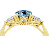 Yellow gold Three-Stone Round Cut Aquamarine Ring with Pear  Side Stones in Four-Prong Setting_40