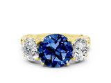 Yellow gold Three-Stone Round Cut Blue Sapphire Braided Band Ring with Four-Prong Setting_12
