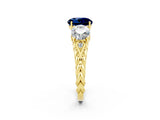 Yellow gold Three-Stone Round Cut Blue Sapphire Braided Band Ring with Four-Prong Setting_14