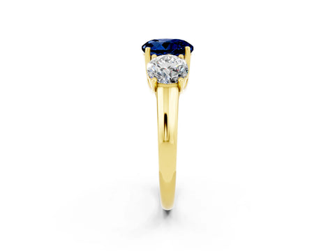 Yellow gold Three-Stone Round Cut Blue Sapphire Engagement Ring with Prong Setting_2