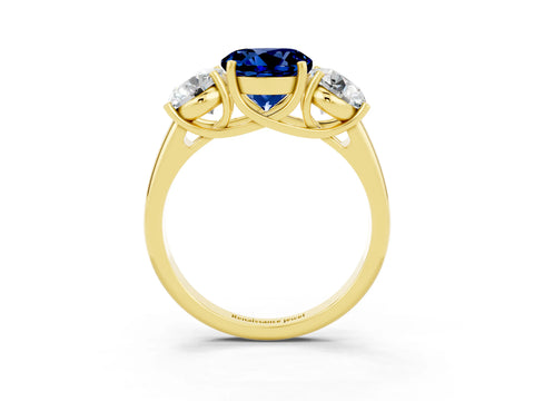 Yellow gold Three-Stone Round Cut Blue Sapphire Engagement Ring with Prong Setting_3
