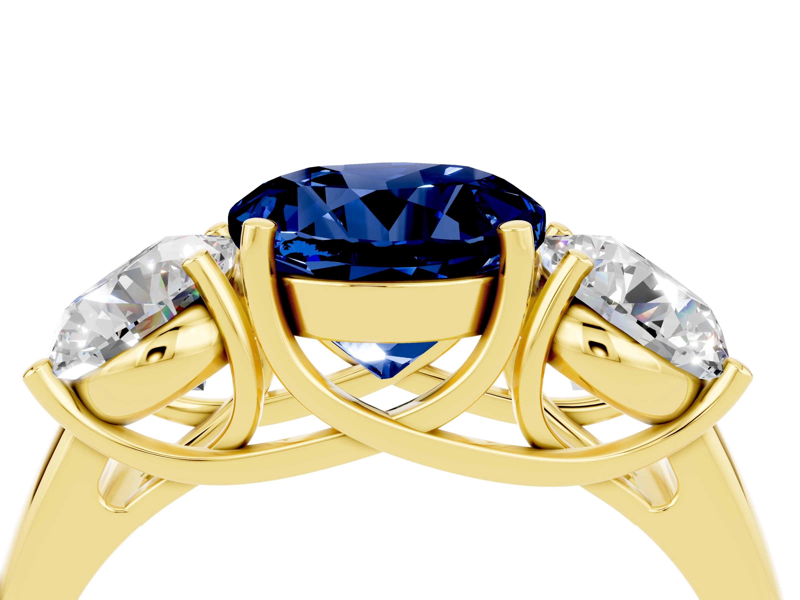 Yellow gold Three-Stone Round Cut Blue Sapphire Engagement Ring with Prong Setting_4
