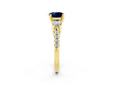 Yellow gold Three-Stone Round Cut Blue Sapphire Pavé Band with Four-Prong Setting_2