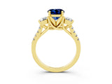 Yellow gold Three-Stone Round Cut Blue Sapphire Pavé Band with Four-Prong Setting_3