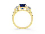 Yellow gold Three-Stone Round Cut Blue Sapphire Ring with Pavé Band and Prong Setting_15