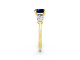 Yellow gold Three-Stone Round Cut Blue Sapphire Ring with Pear Side Stones and Four-Prong Setting_2