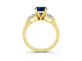 Yellow gold Three-Stone Round Cut Blue Sapphire Ring with Pear Side Stones and Four-Prong Setting_3
