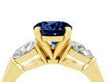 Yellow gold Three-Stone Round Cut Blue Sapphire Ring with Pear Side Stones and Four-Prong Setting_4