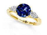 Yellow gold Three-Stone Round Cut Blue Sapphire Ring with Pear  Side Stones in Four-Prong Setting_13