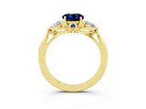 Yellow gold Three-Stone Round Cut Blue Sapphire Ring with Pear  Side Stones in Four-Prong Setting_15