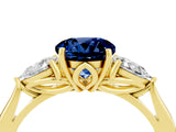 Yellow gold Three-Stone Round Cut Blue Sapphire Ring with Pear  Side Stones in Four-Prong Setting_16