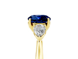 Yellow gold Three-Stone Round Cut Blue Sapphire Ring with Pear  Side Stones in Four-Prong Setting_17
