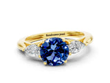 Yellow gold Three-Stone Round Cut Blue Sapphire Ring with Pear  Side Stones in Four-Prong Setting_36
