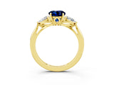 Yellow gold Three-Stone Round Cut Blue Sapphire Ring with Pear  Side Stones in Four-Prong Setting_39