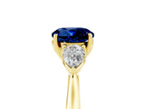 Yellow gold Three-Stone Round Cut Blue Sapphire Ring with Pear  Side Stones in Four-Prong Setting_41