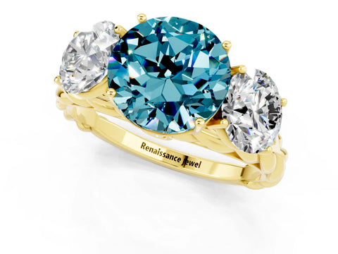 Yellow gold Three-Stone Round Cut Blue Topaz Braided Band Ring with Four-Prong Setting_13