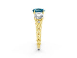 Yellow gold Three-Stone Round Cut Blue Topaz Braided Band Ring with Four-Prong Setting_14