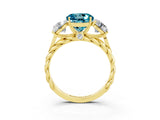 Yellow gold Three-Stone Round Cut Blue Topaz Braided Band Ring with Four-Prong Setting_15