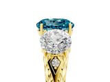 Yellow gold Three-Stone Round Cut Blue Topaz Braided Band Ring with Four-Prong Setting_17