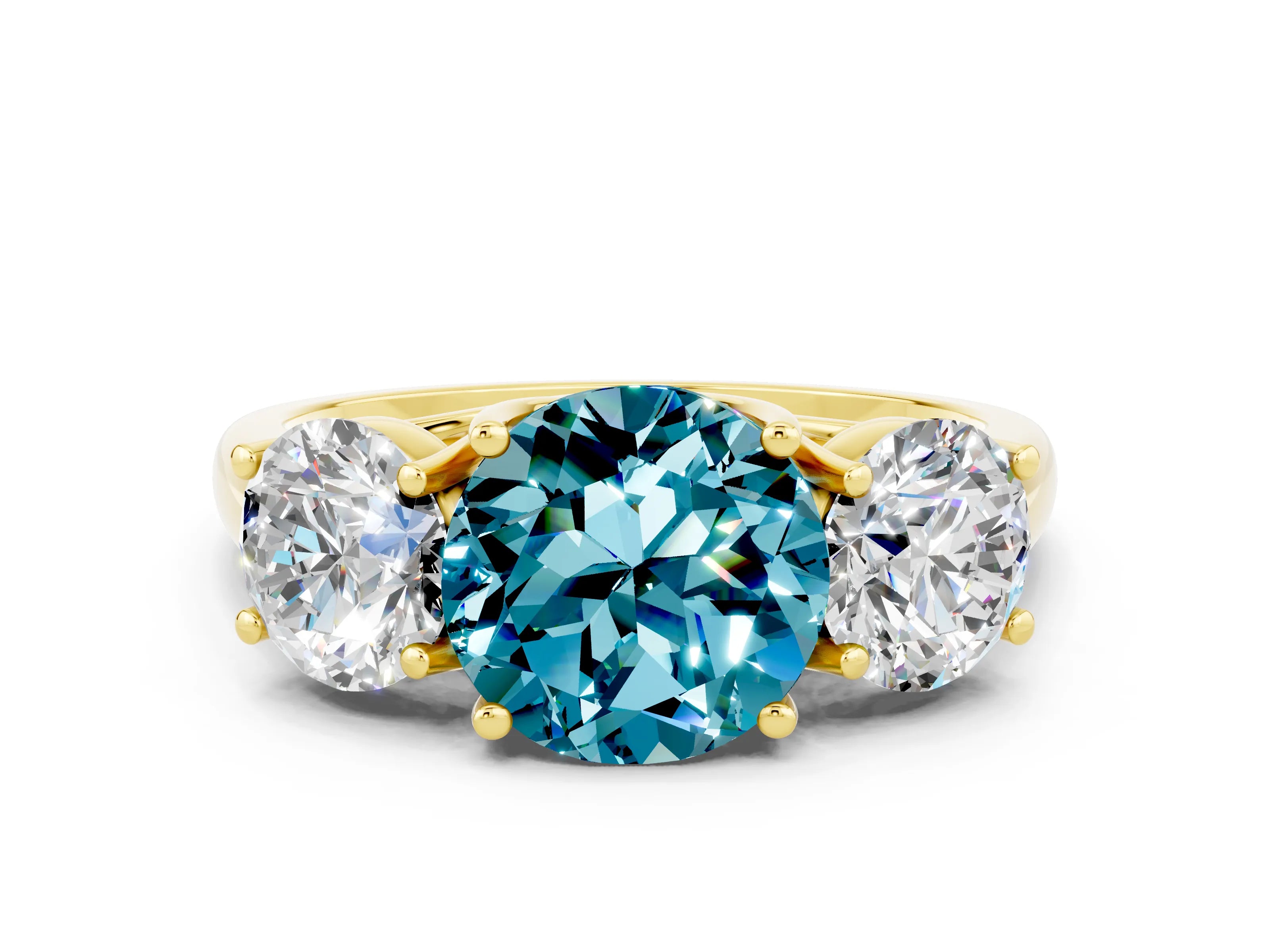 Yellow gold Three-Stone Round Cut Blue Topaz Engagement Ring with Prong Setting