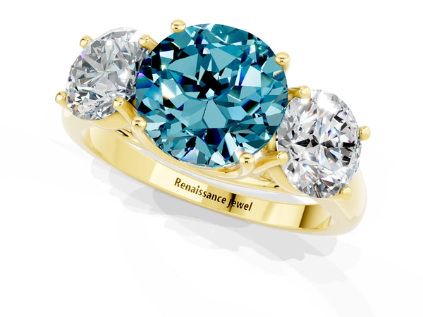 Yellow gold Three-Stone Round Cut Blue Topaz Engagement Ring with Prong Setting