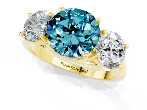 Yellow gold Three-Stone Round Cut Blue Topaz Engagement Ring with Prong Setting_1